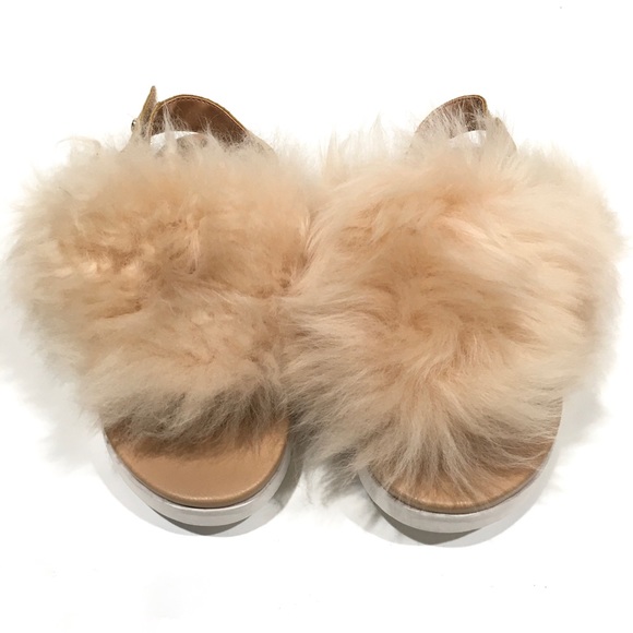UGG HOLLY FURRY SANDALS -NATURAL TAN SHEEPSKIN -KIDS US 1 -NEW - Picture 5 of 9
